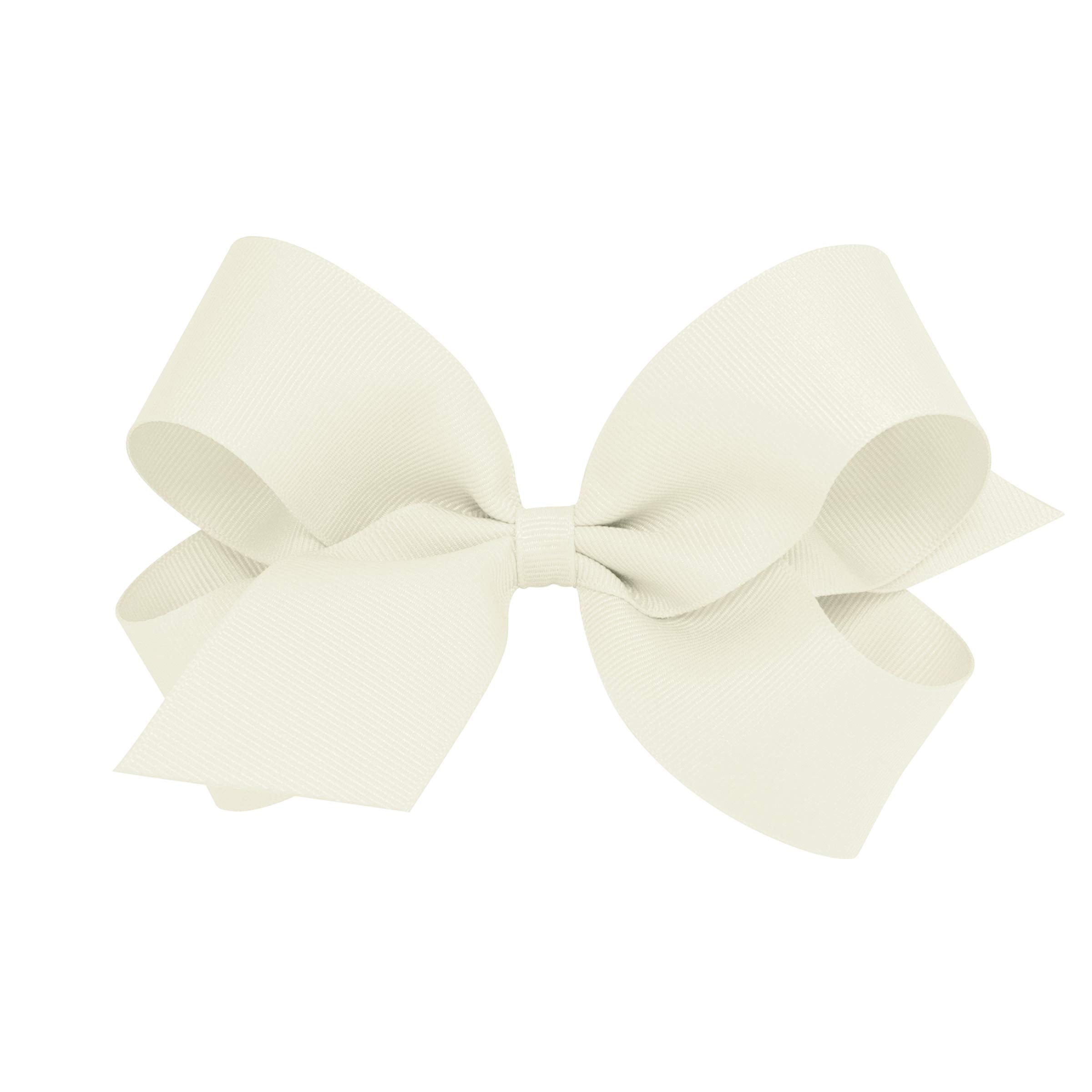 Wee Ones antique white grosgrain bow on WeeStay clip for all-day security.