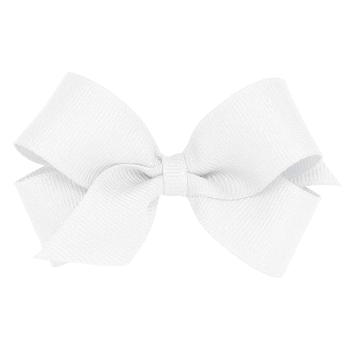 Wee Ones white mini grosgrain bow on WeeStay clip for secure all-day wear.