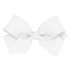 Wee Ones white mini grosgrain bow on WeeStay clip for secure all-day wear.