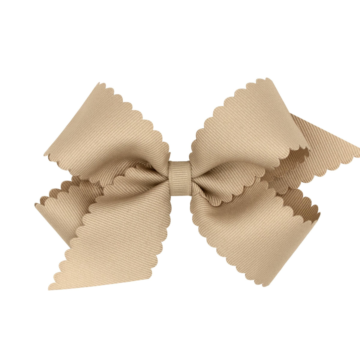 Wee Ones bow with scalloped edges on clip adds polished detail to outfits.