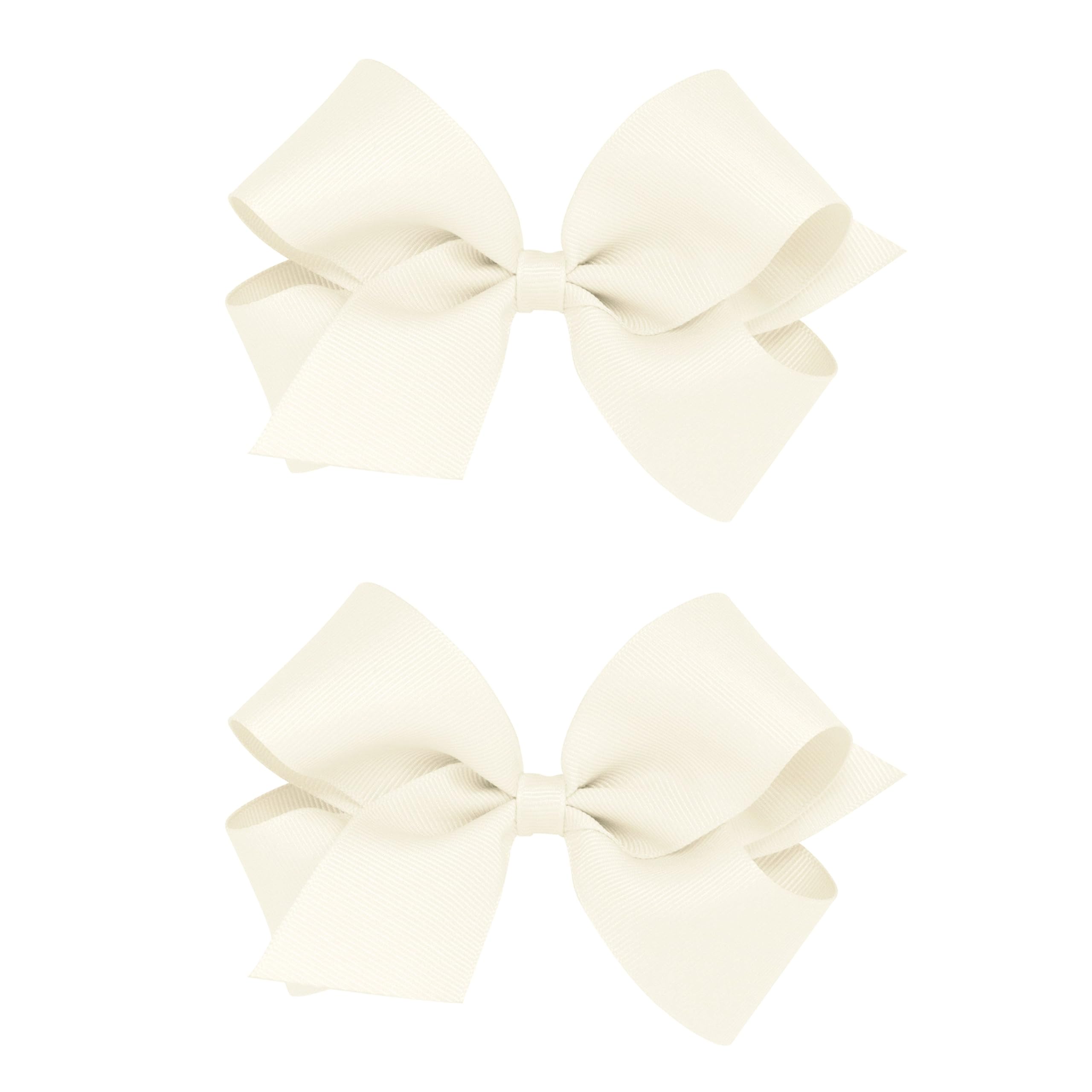 Wee Ones antique white grosgrain bow pair front view for daily outfits.