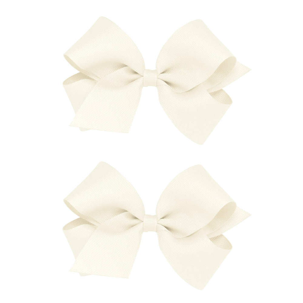 Wee Ones antique white grosgrain bow pair front view for daily outfits.