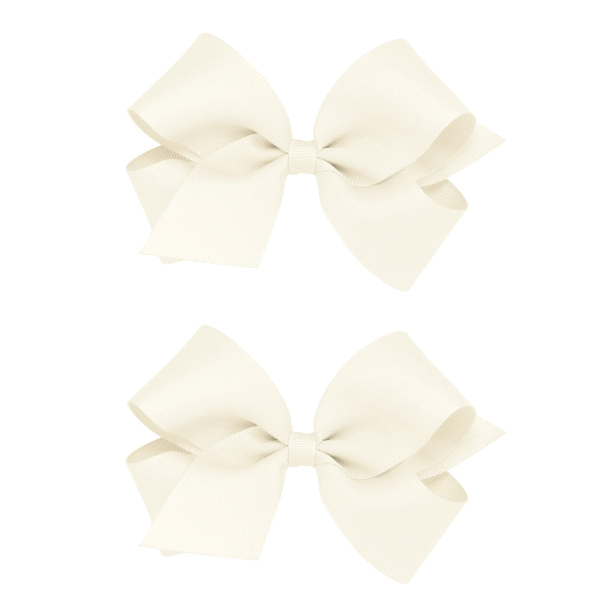 Wee Ones antique white grosgrain bow pair front view for daily outfits.