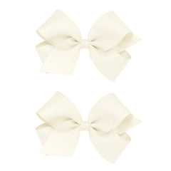 Wee Ones antique white grosgrain bow pair front view for daily outfits.