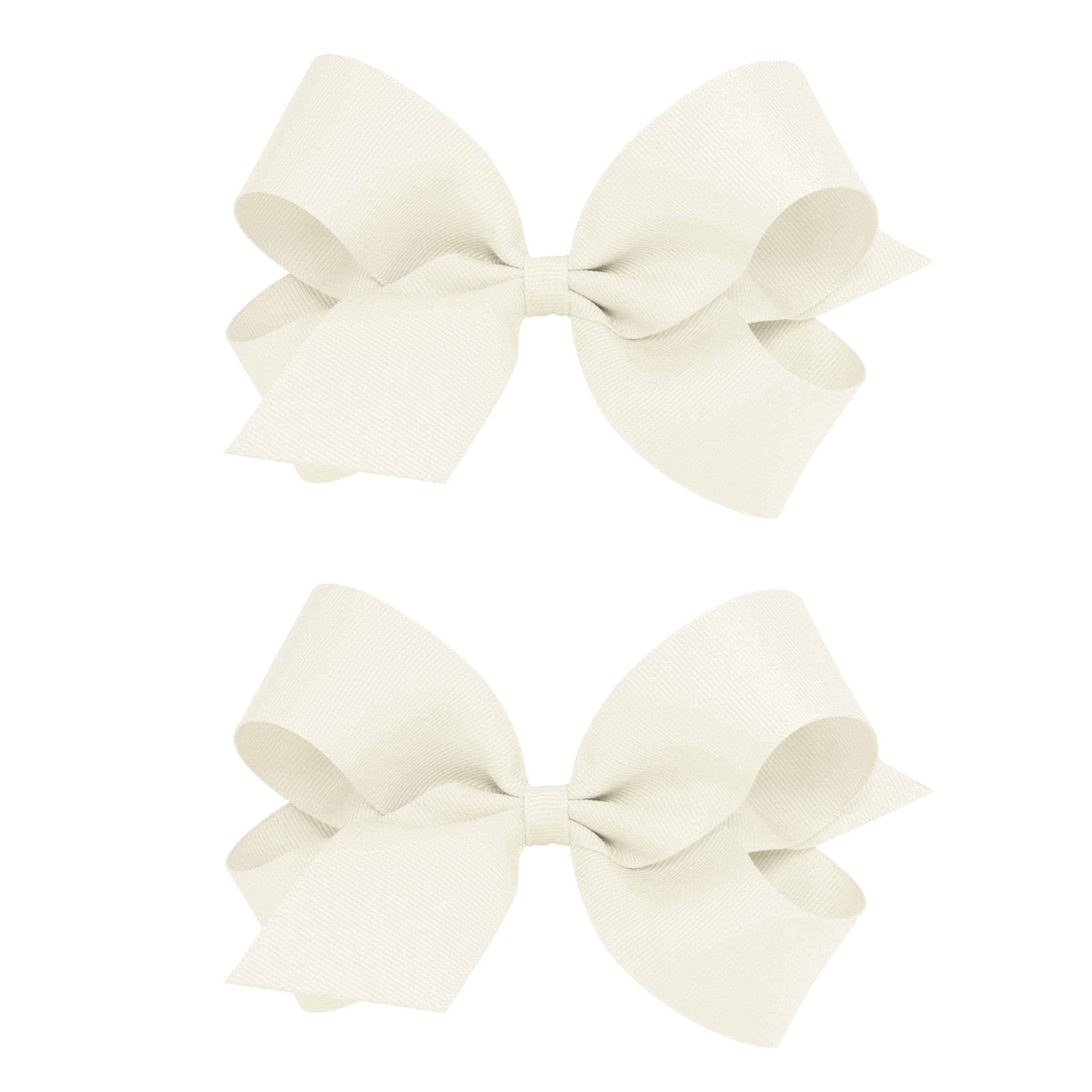 Wee Ones antique white grosgrain bows two-pack with secure Wee Stay clip.
