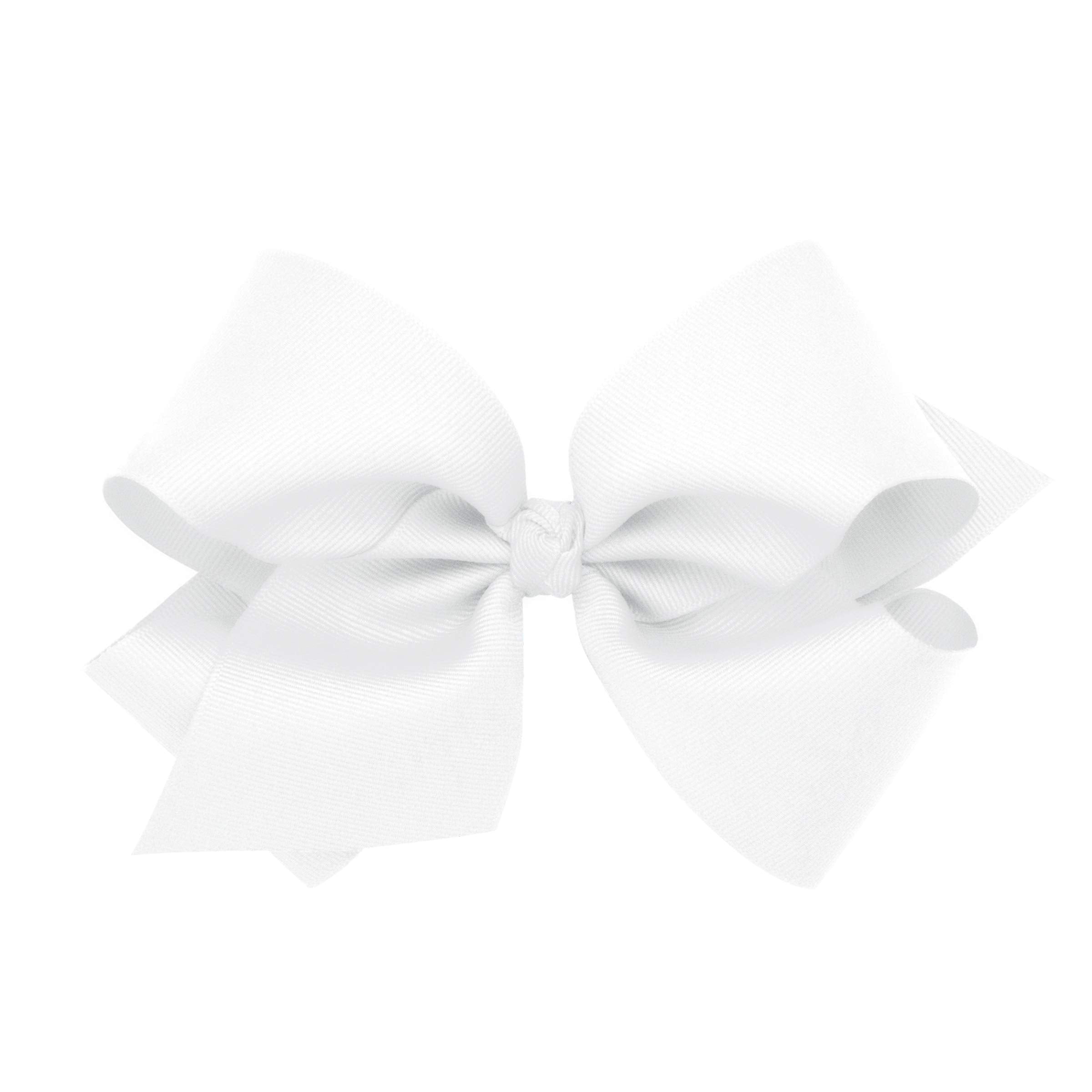 Wee Ones classic French satin bow in King white on a WeeStay clip for secure all-day wear.