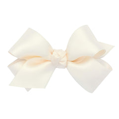 Wee Ones classic French satin bow on WeeStay clip in ecru for all-day secure wear.