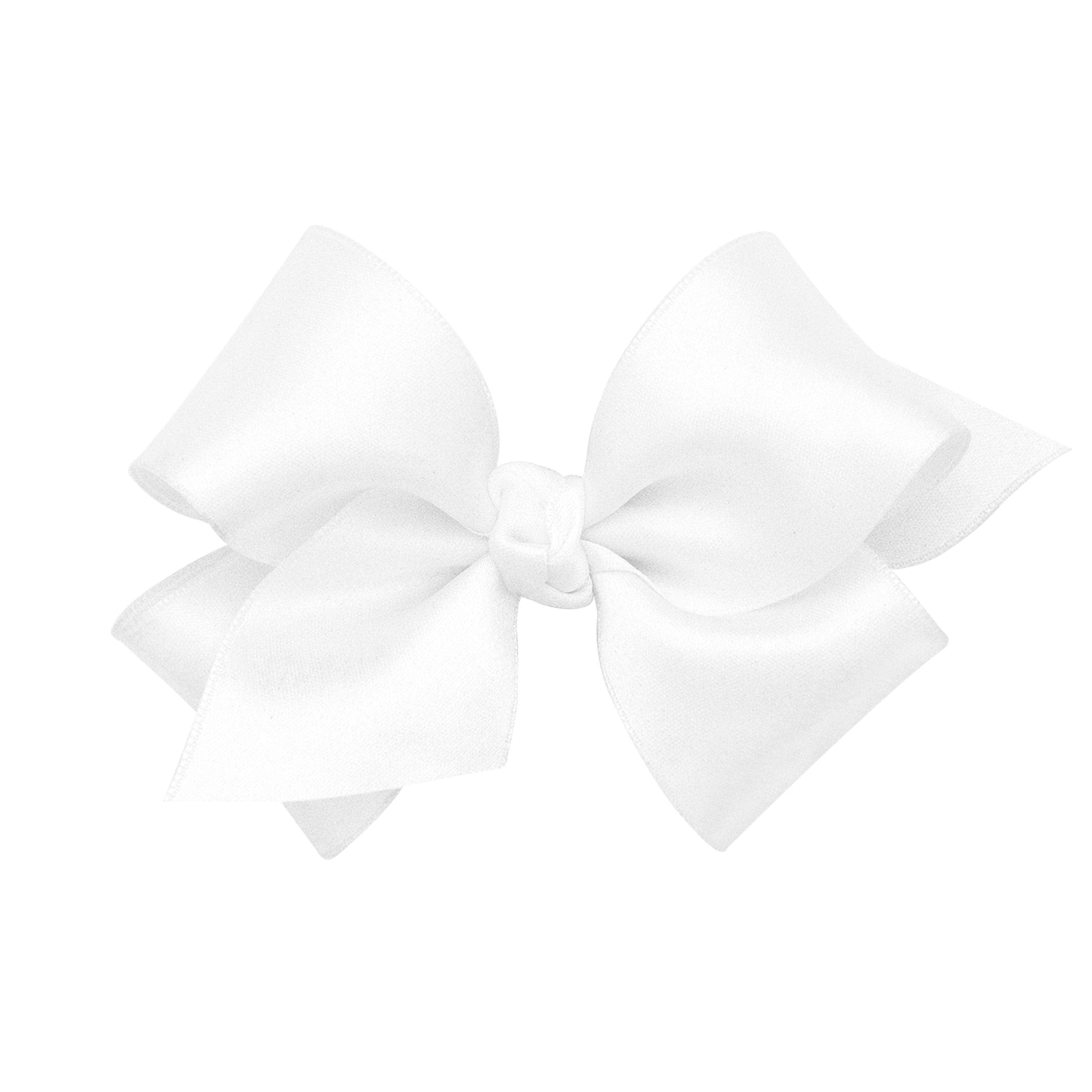 Wee Ones classic French satin bow on WeeStay clip in white for photos