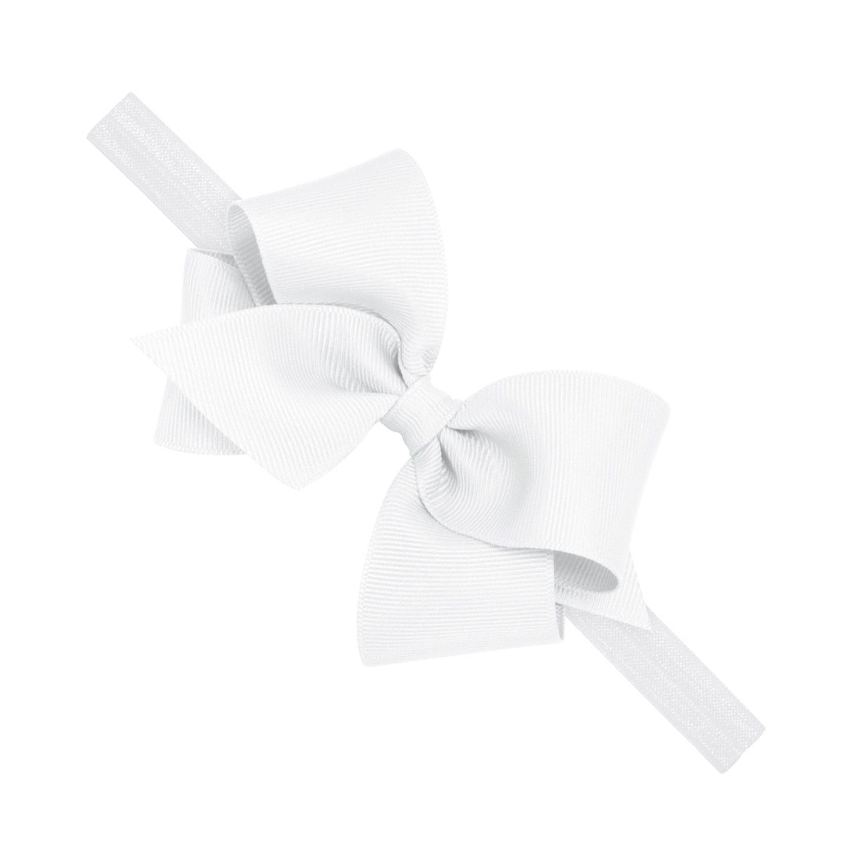 Wee Ones classic grosgrain bow close-up on white baby band, secure and adorable for daily outfits.