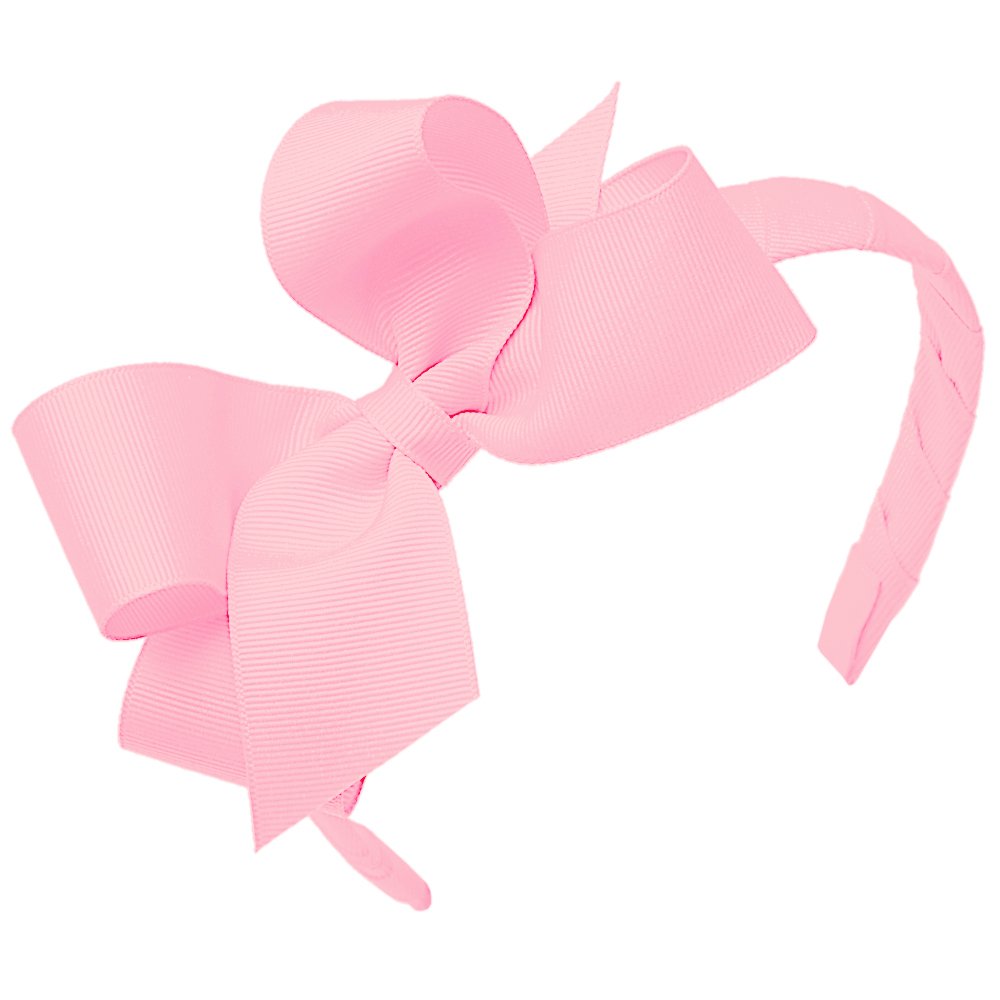 Wee Ones classic grosgrain bow on wrapped headband in light pink for versatile daily wear.