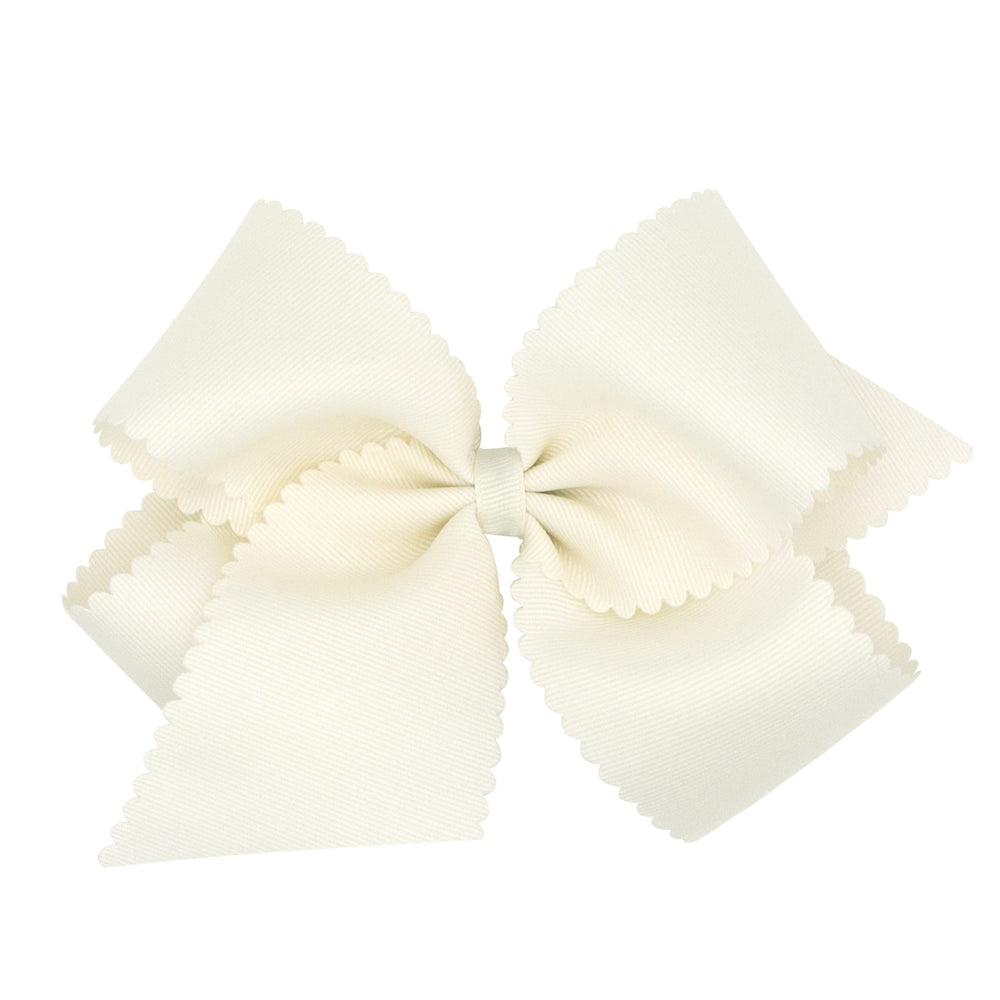 Wee Ones classic grosgrain hair bow with scalloped edges on Antique White for elegant everyday wear.
