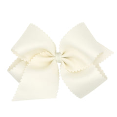 Wee Ones classic grosgrain hair bow with scalloped edges on Antique White for elegant everyday wear.