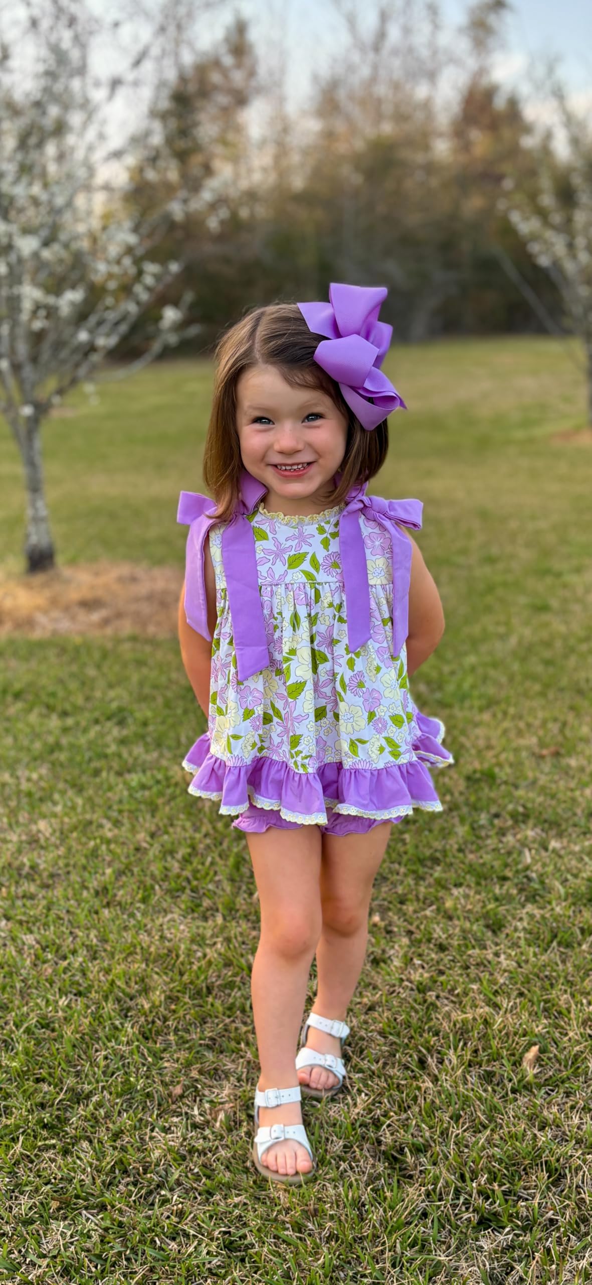 Wee Ones delphinium grosgrain bow pairs easily with pigtails or hats.