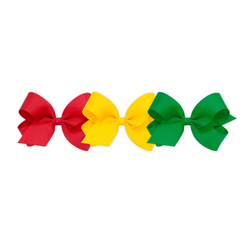 Wee Ones 3pc solid Grosgrain red bow on WeeStay clip for secure all-day wear.