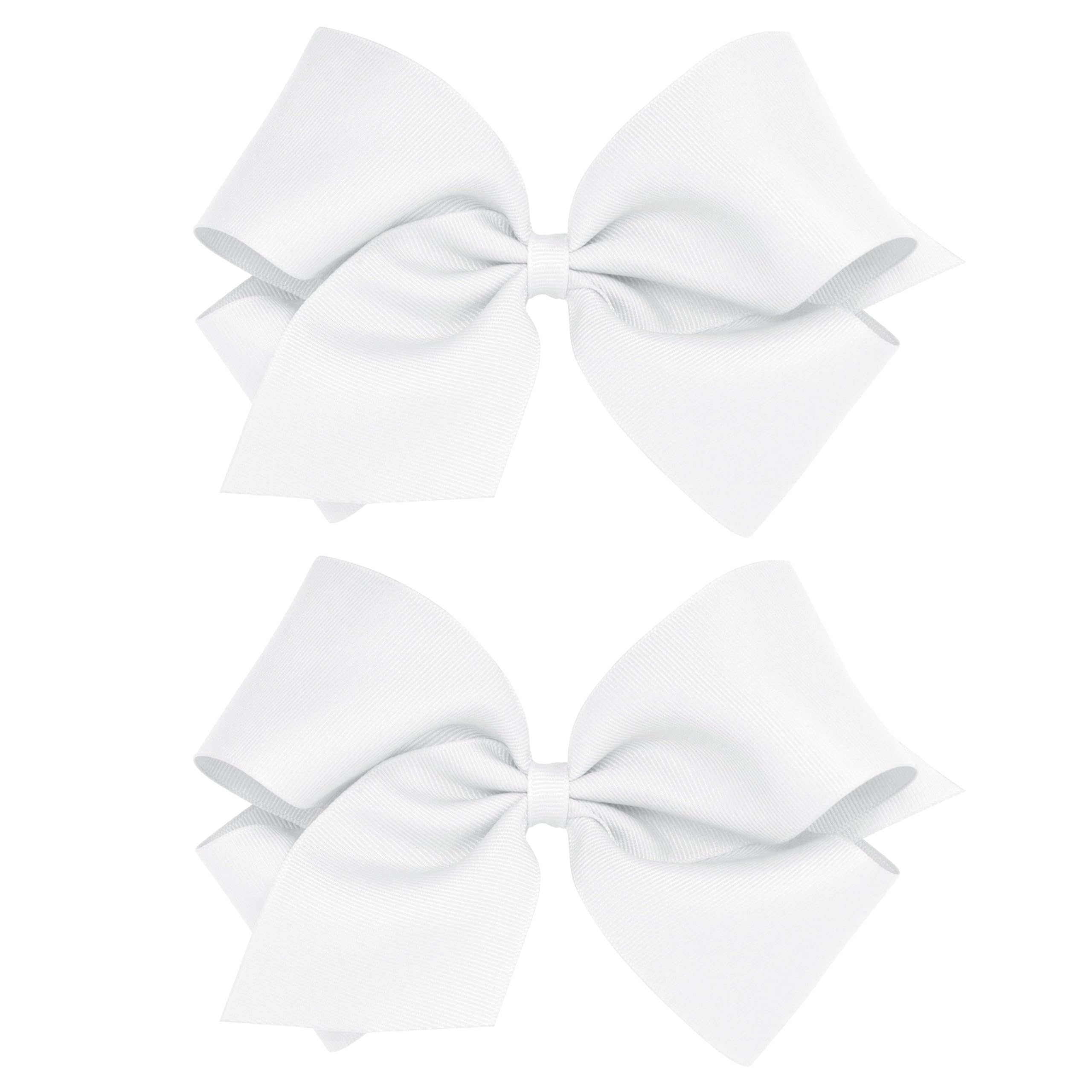 Wee Ones girls two-pack white grosgrain bows with No Slip Clip for secure wear