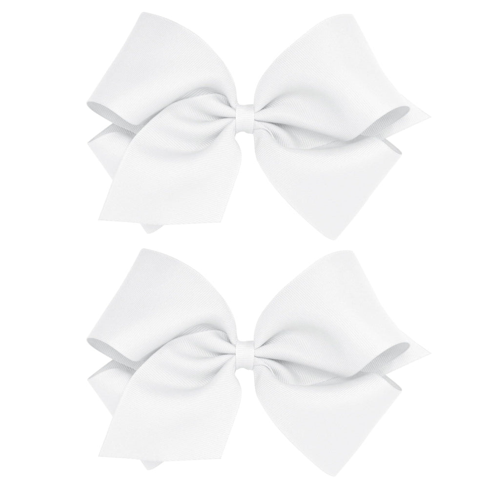 Wee Ones girls two-pack white grosgrain bows with No Slip Clip for secure wear