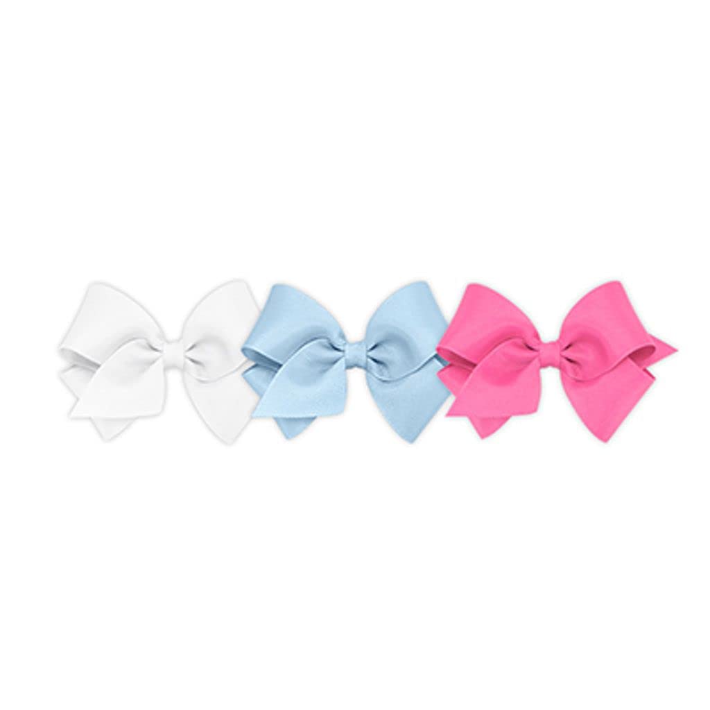Wee Ones Girls Bows 3-pack classic grosgrain, assorted colors for everyday outfits.