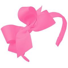 Wee Ones girls classic grosgrain hair bow on wrapped headband in hot pink for secure all-day wear.