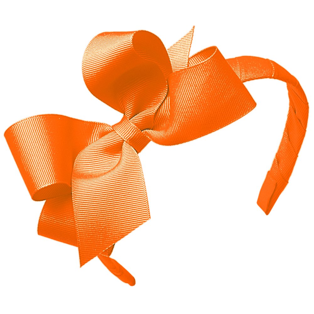 Wee Ones hair bow on wrapped headband in orange, secure everyday wear for active kids.