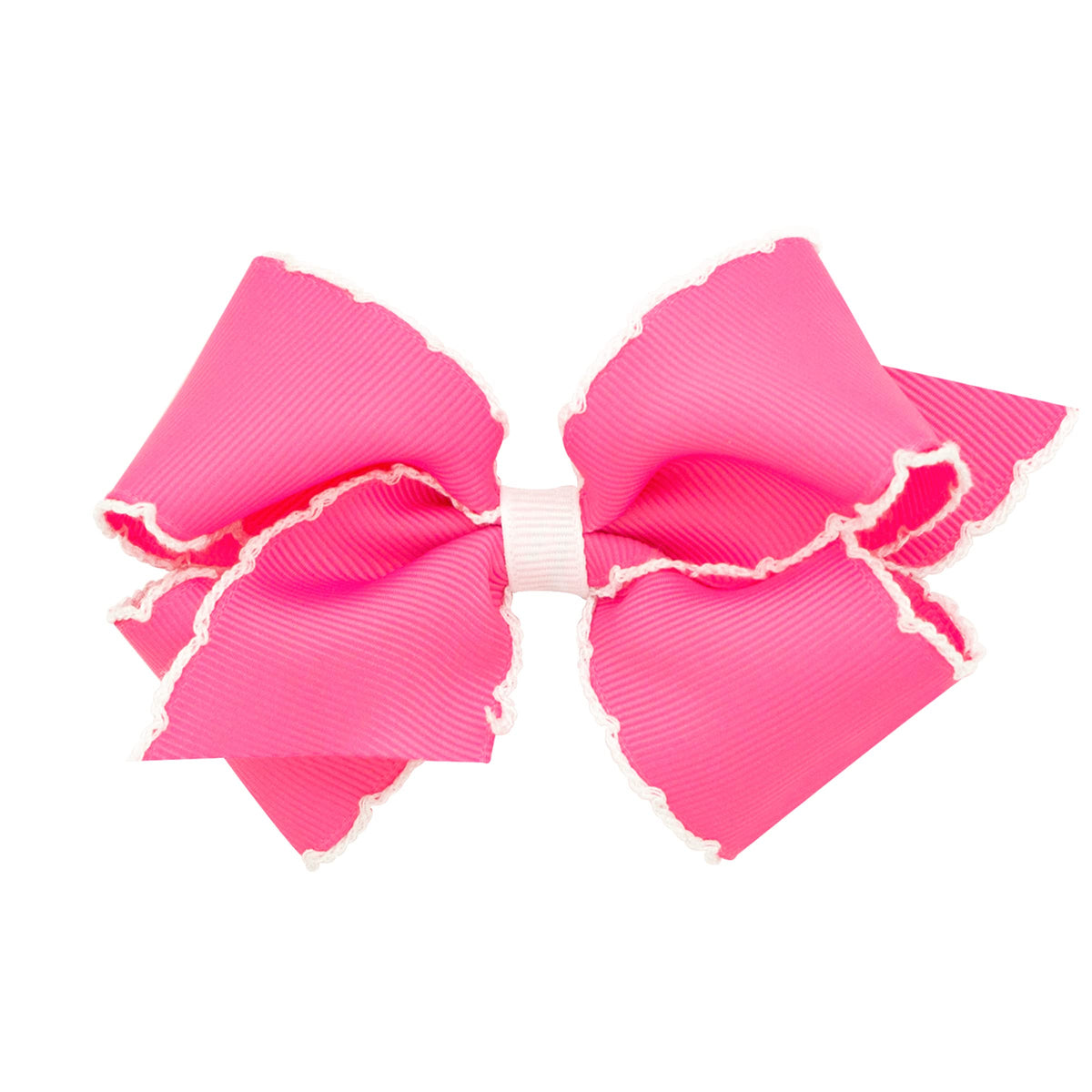Wee Ones bow on WeeStay clip, hot pink with white contrast edge for secure daywear.