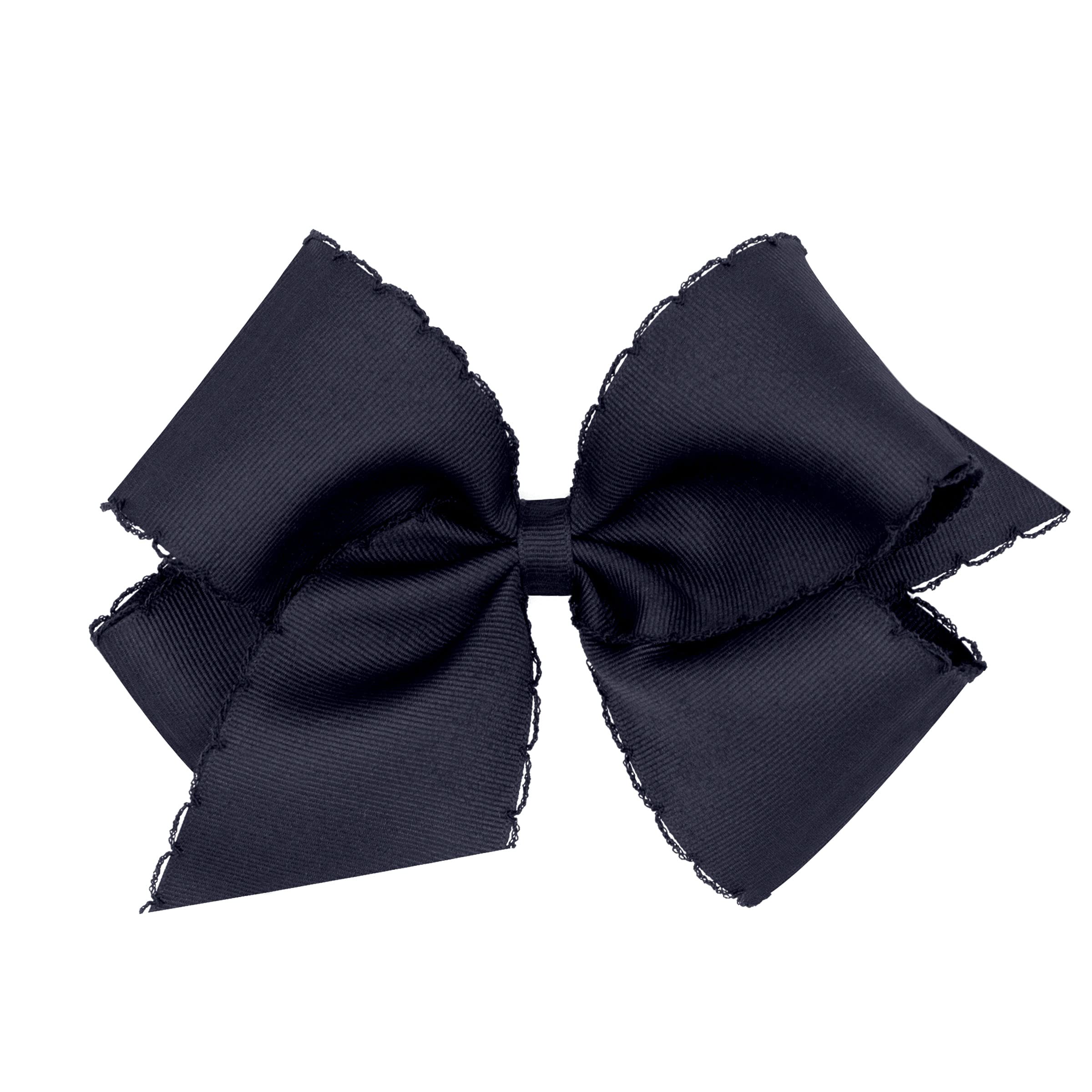 Wee Ones girls classic grosgrain Moonstitch bow on WeeStay clip in navy for secure all-day wear