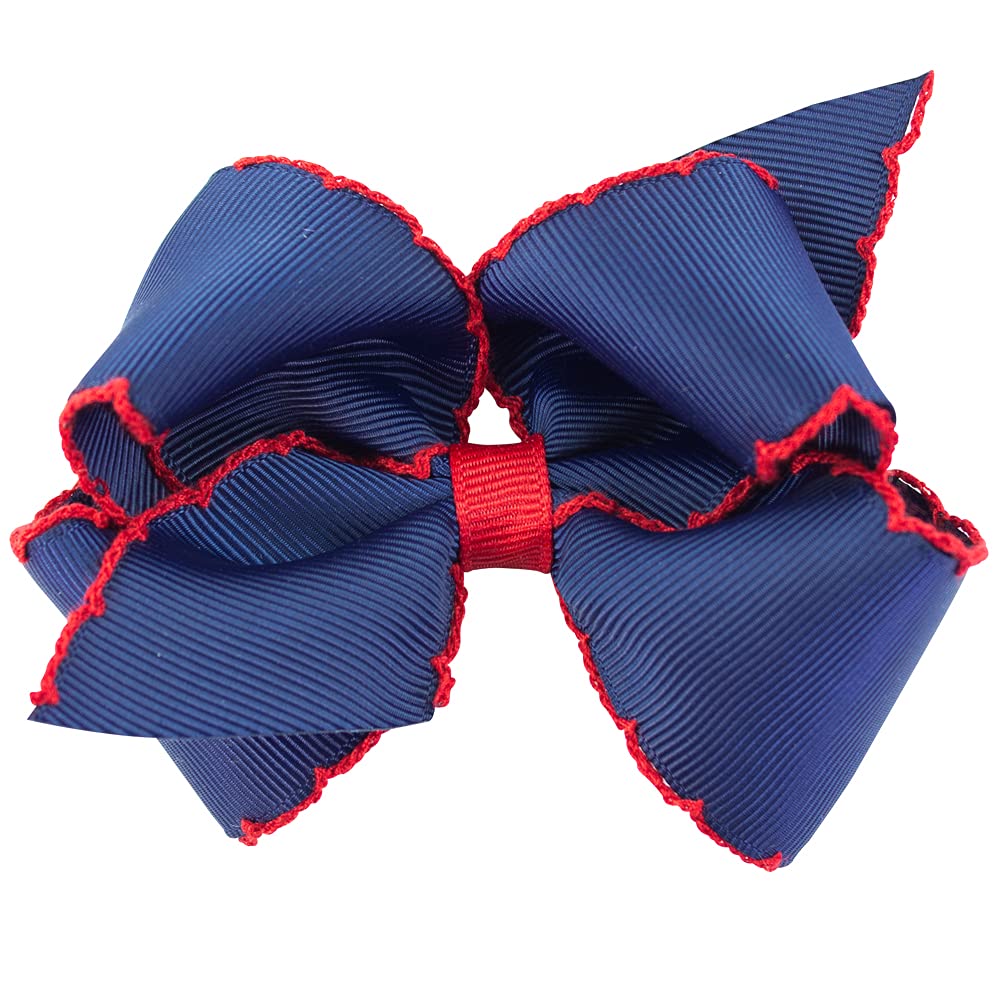 Wee Ones girls' classic grosgrain Moonstitch hair bow on WeeStay clip, front view for everyday polish.
