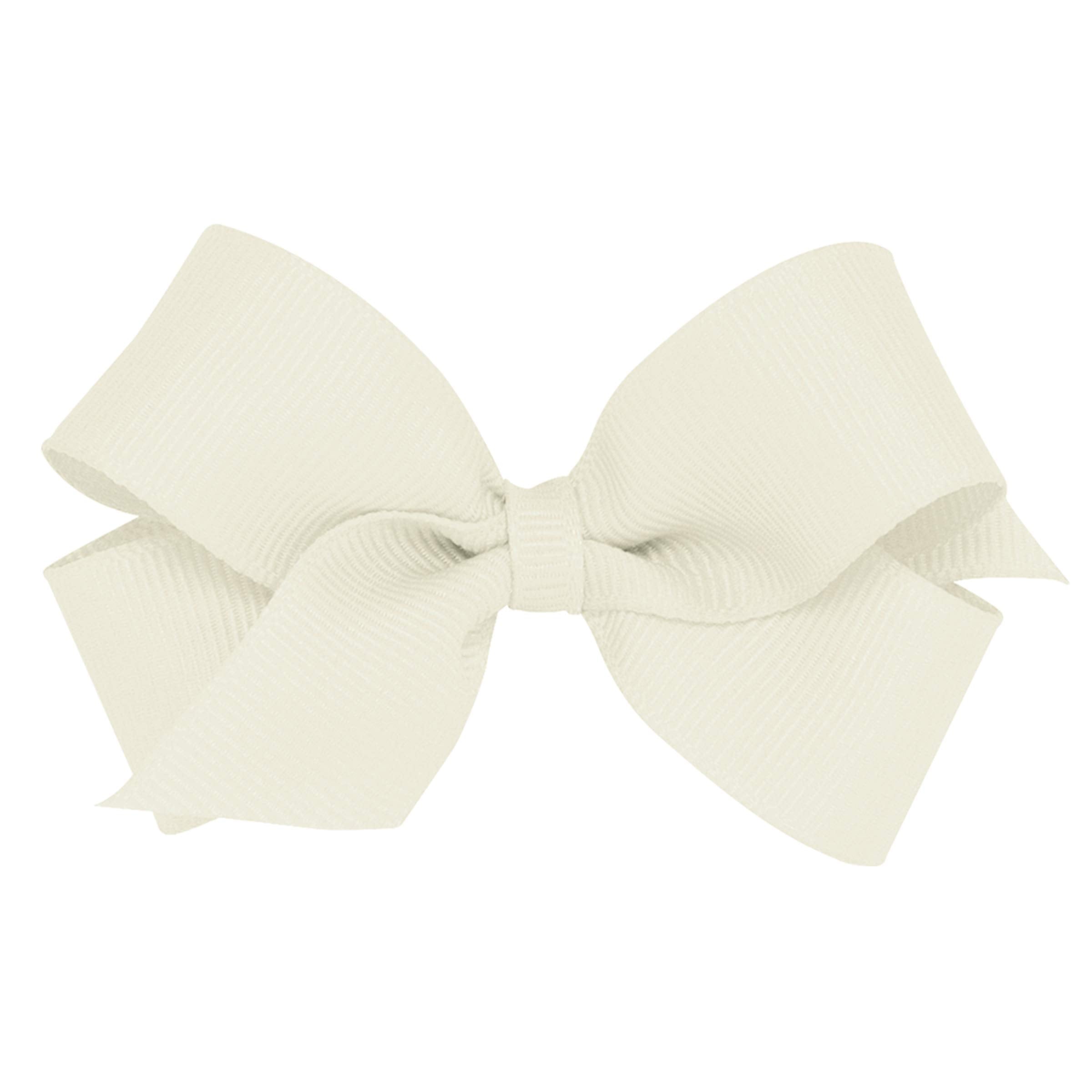 Wee Ones mini classic grosgrain bow on WeeStay clip in antique white keeps hair in place.