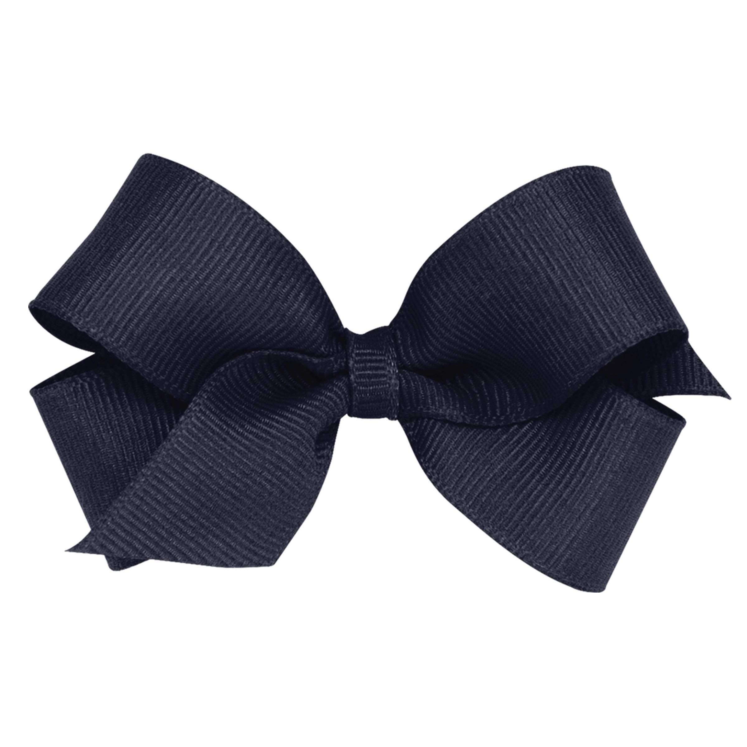 Wee Ones mini classic grosgrain bow on WeeStay clip in navy, secure all day