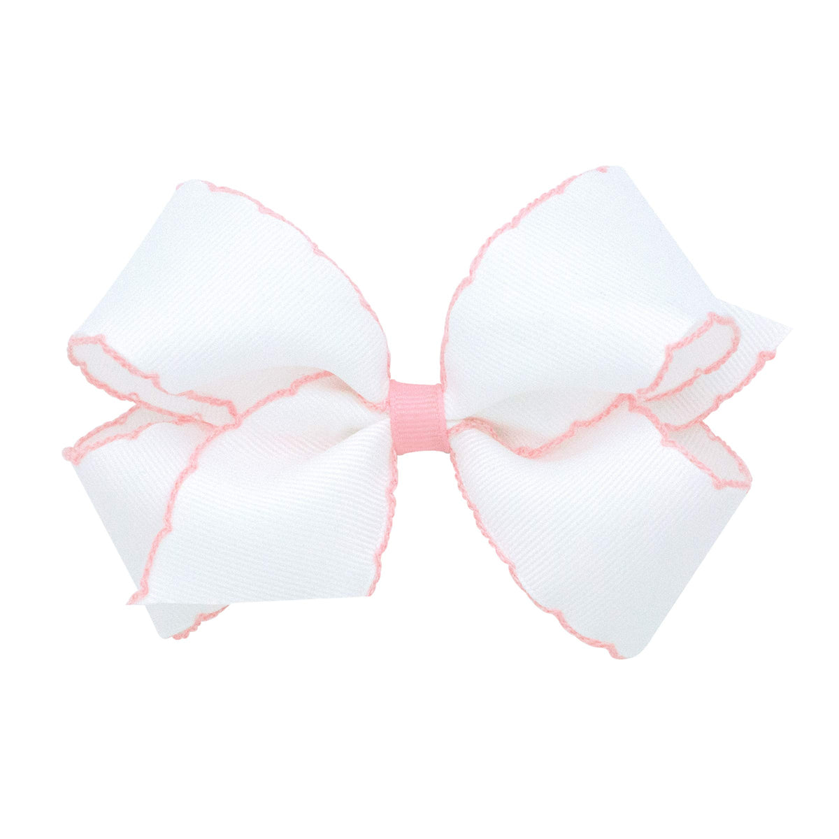 Wee Ones moonstitch edge bow on WeeStay clip secures all-day wear.