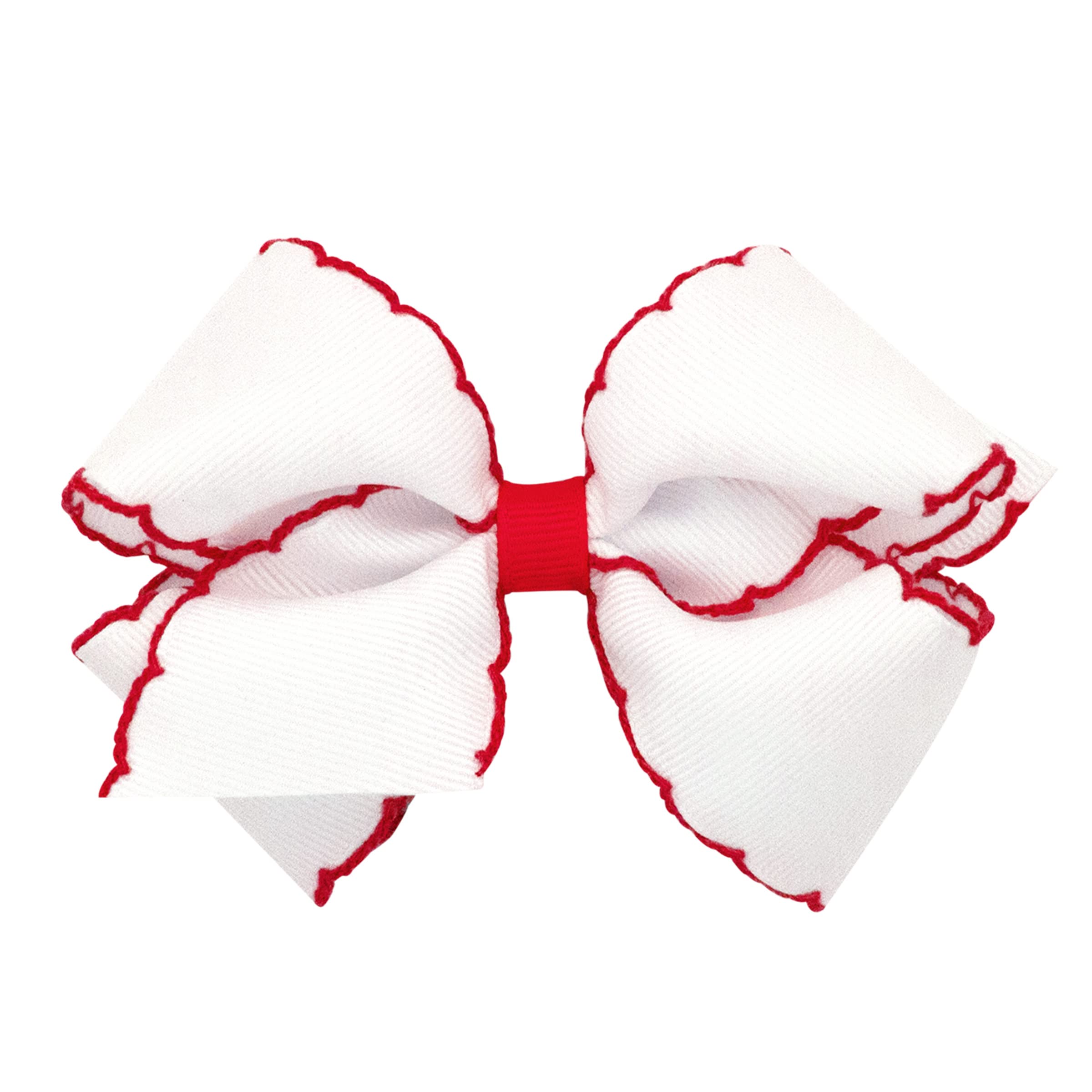 Wee Ones Moonstitch edge bow closeup on WeeStay clip showing secure grip