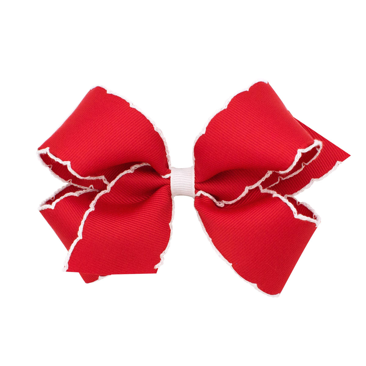 Wee Ones Moonstitch edge bow closeup on WeeStay clip for secure all-day wear.