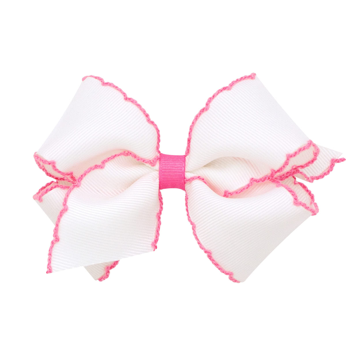 Wee Ones moonstitch edge bow on white ribbon for everyday wear