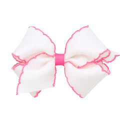 Wee Ones moonstitch edge bow on white ribbon for everyday wear