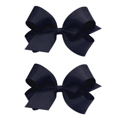 Wee Ones navy grosgrain bow two-pack with no-slip clip providing secure all-day wear.