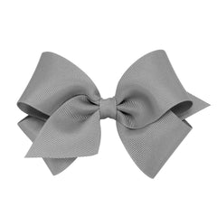Wee Ones plain wrap classic grosgrain bow gray with secure WeeStay clip for all-day hold