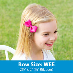 Wee Ones shocking pink bow closeup highlights durable heat-sealed edges and craftsmanship.