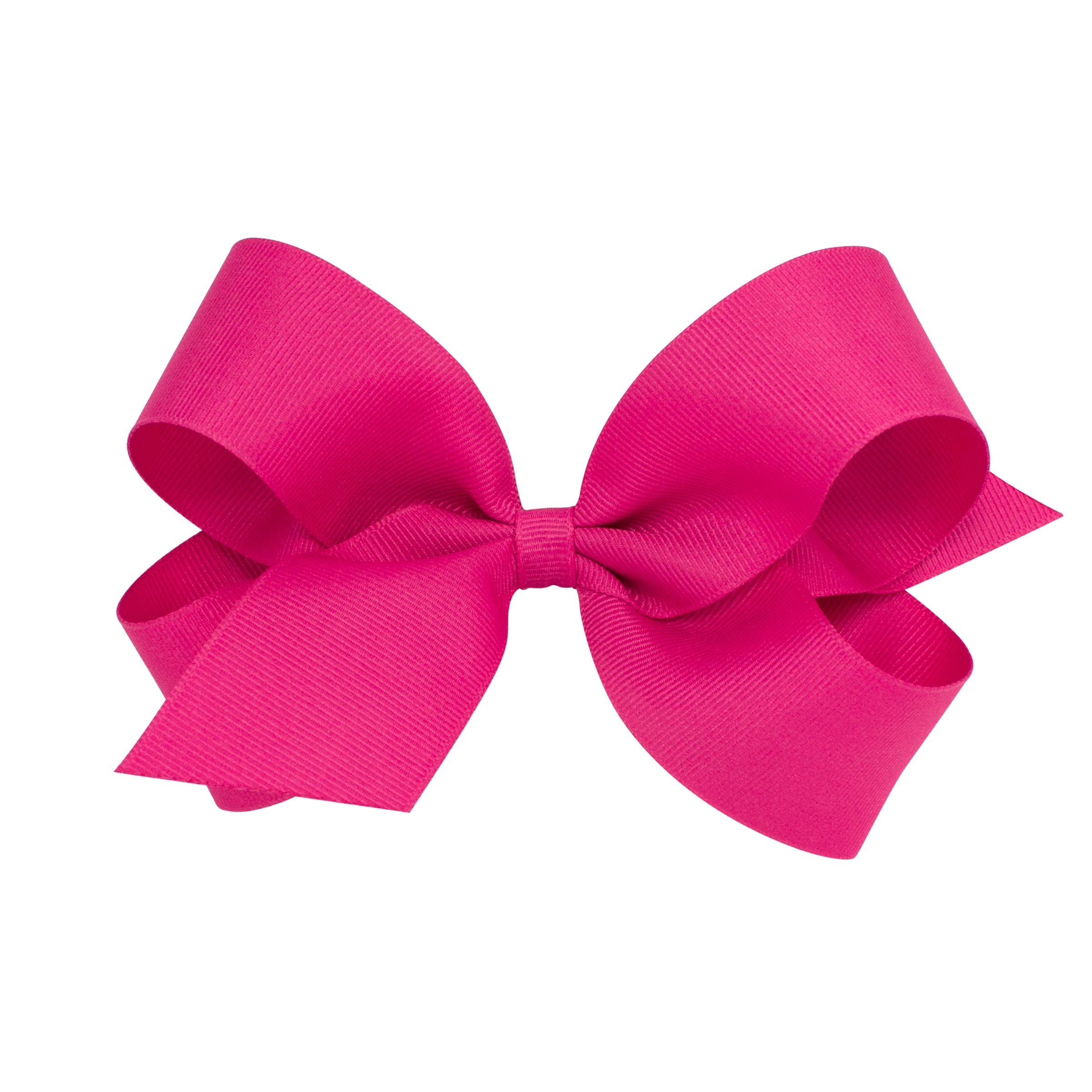 Wee Ones shocking pink bow close-up on WeeStay clip emphasizes secure all-day hold.