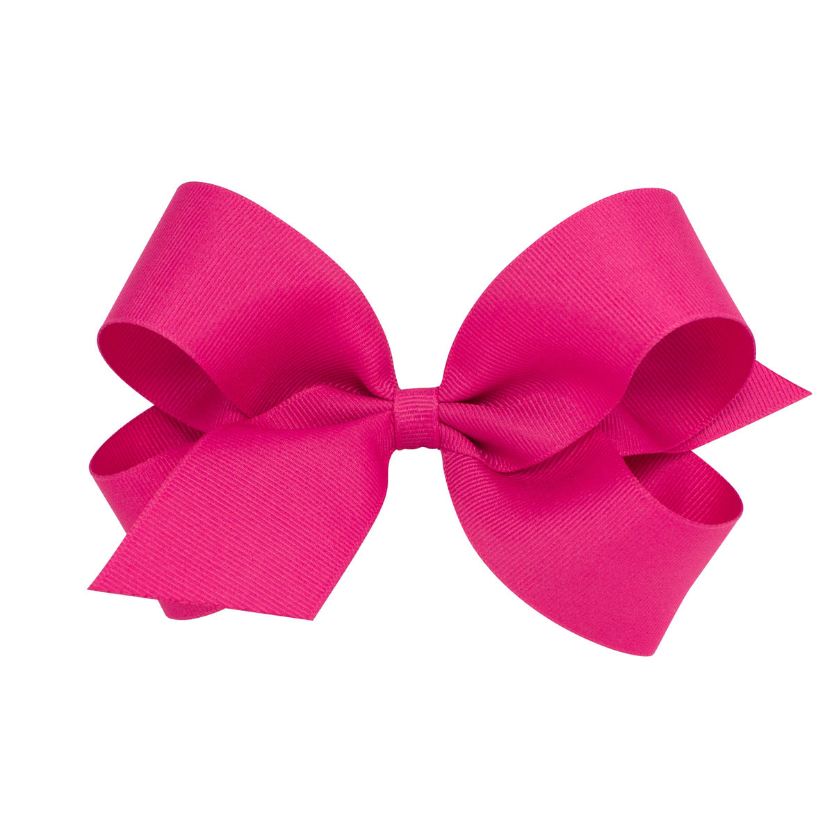 Wee Ones shocking pink bow close-up on WeeStay clip emphasizes secure all-day hold.