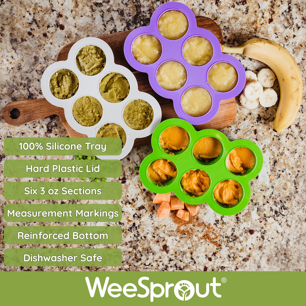 WeeSprout clip-on lid on tray—spill-proof storage.