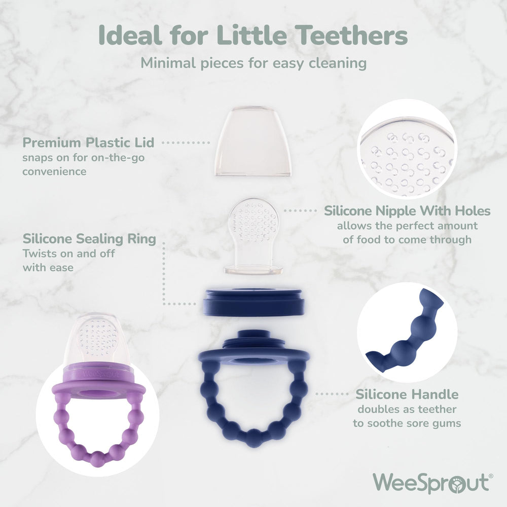 WeeSprout feeder doubles as a teether with soft silicone handles.