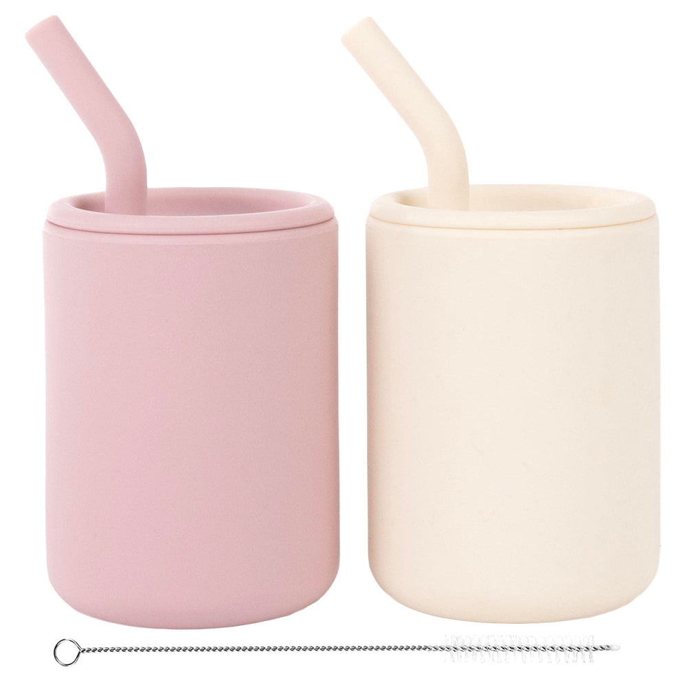 WeeSprout silicone baby cups with lids 4oz set for easy sipping training