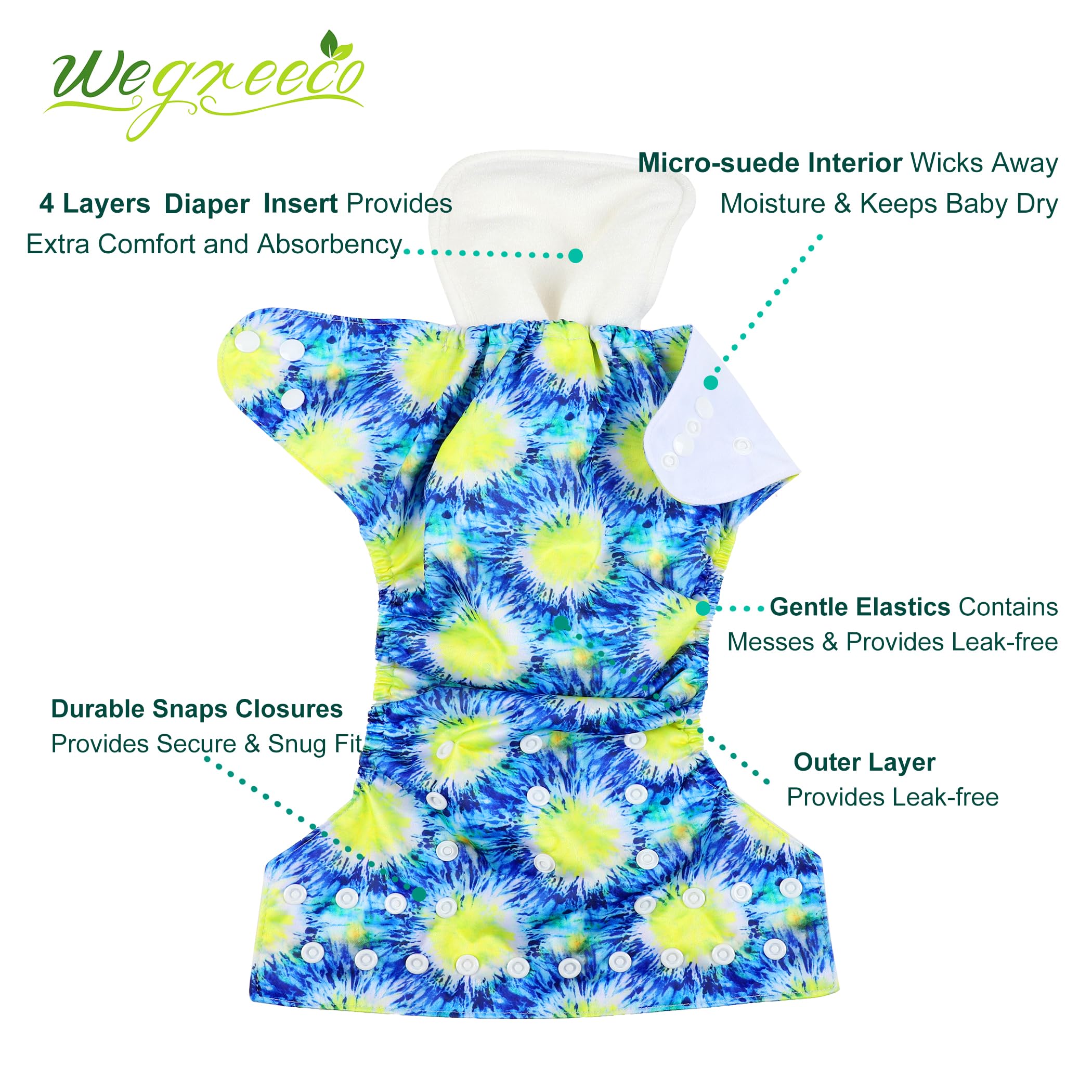 Wegreeco inner suede cloth wicks moisture away for baby comfort