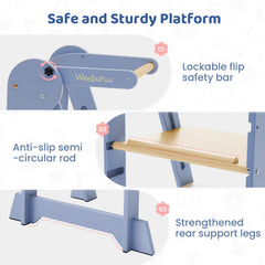 WeeGuruu foldable kitchen tower safety rails keep kids secure at the counter.