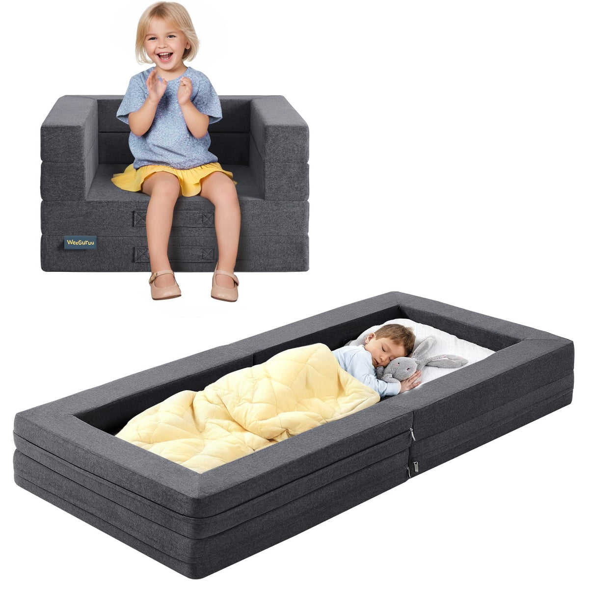 WeeGuruu travel toddler bed in box demonstrates compact packaging for easy transport.