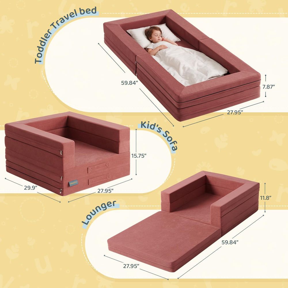 WeeGuruu travel toddler bed unfolded into a cozy floor bed for play