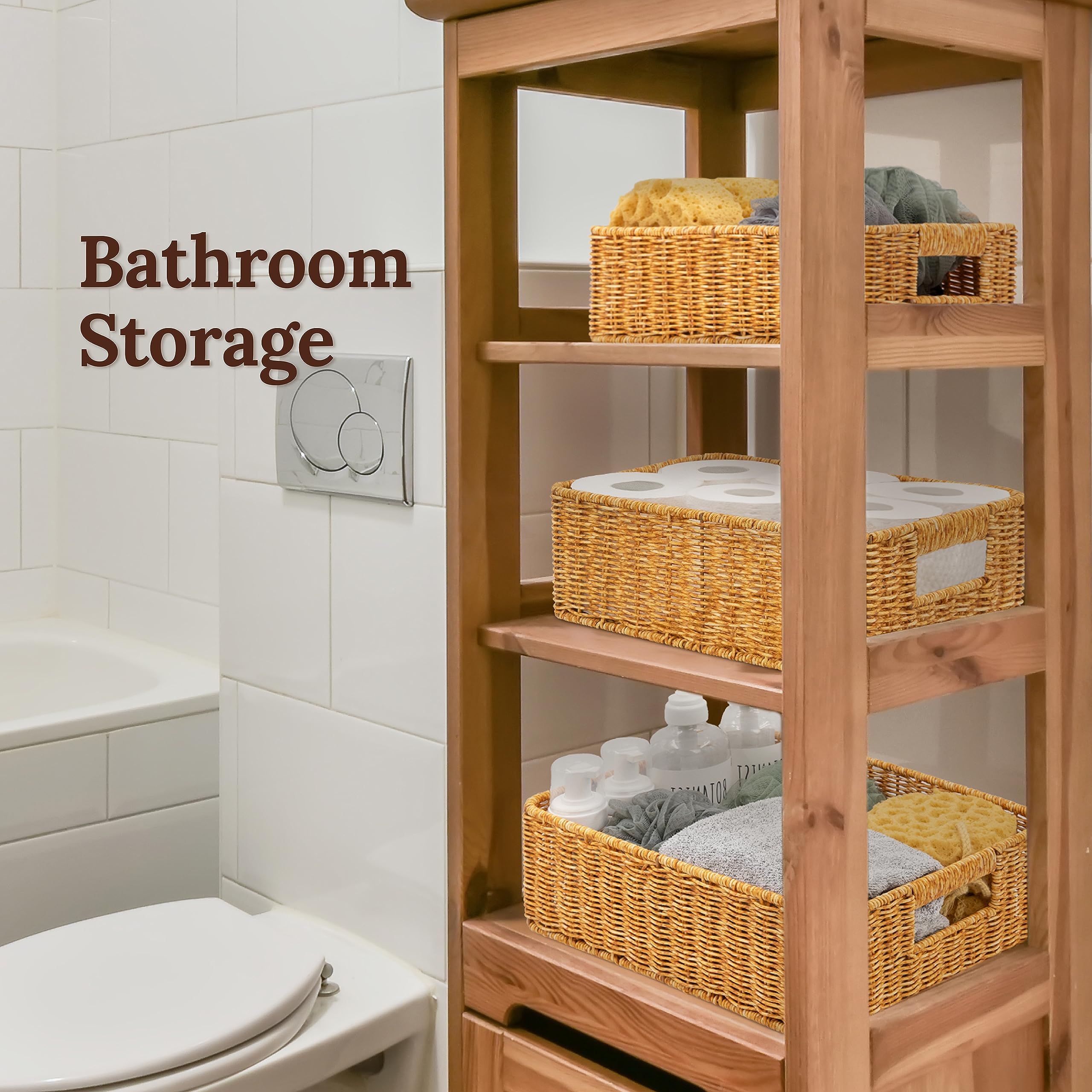 WeeNest Baskets handles easy-move amber close-up emphasizes portable organization.