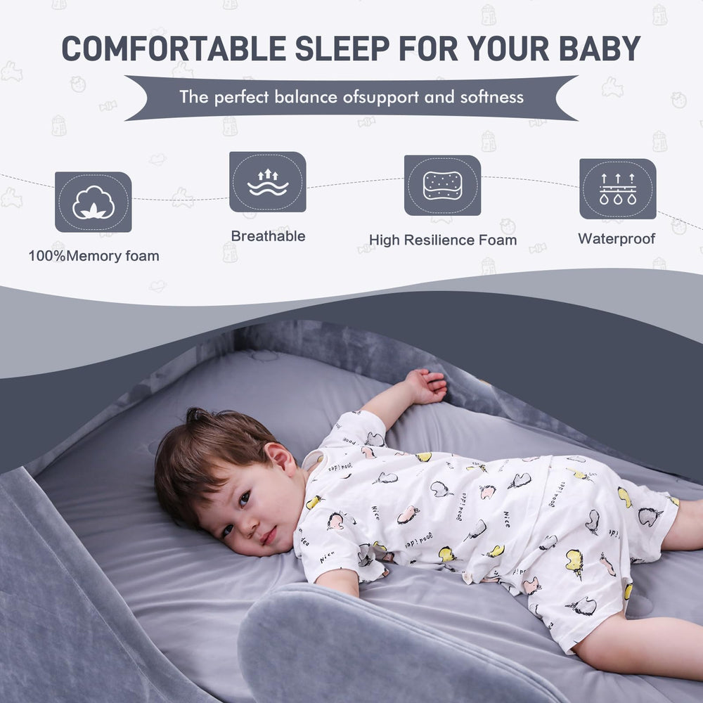 weeonekids memory foam mattress side view shows slim profile and cozy support
