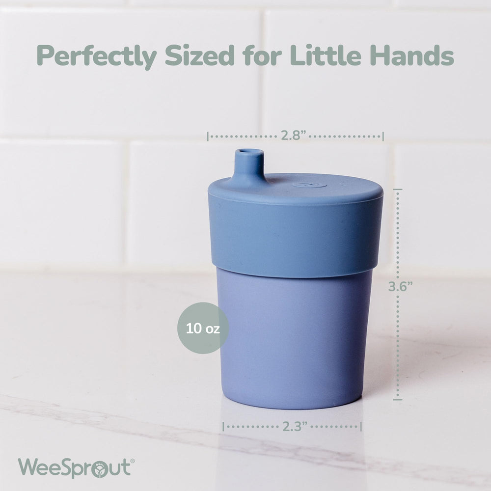 WeeSprout bamboo cups slip-on design shows easy lid attachment and removal