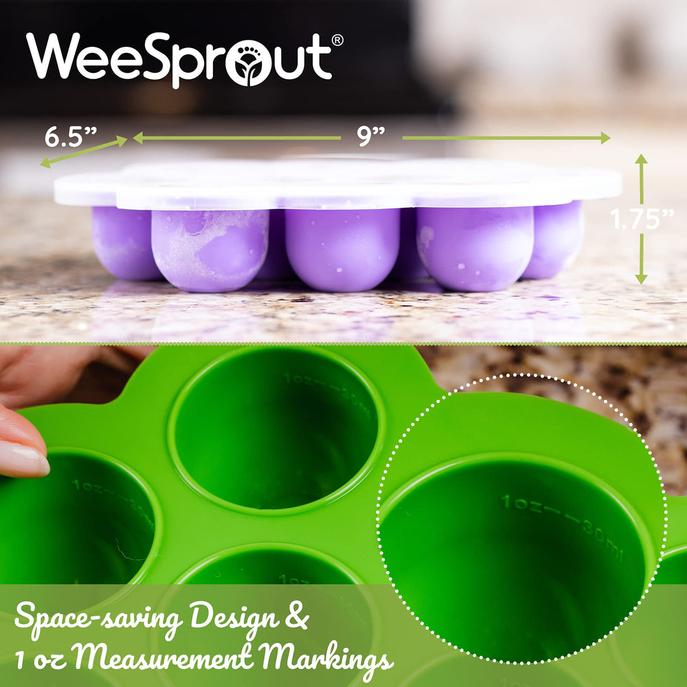 WeeSprout tray displaying 1oz markings for precise portions in 1.5oz sections.