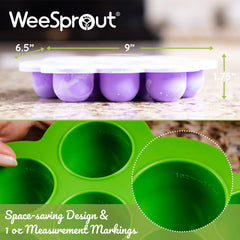 WeeSprout tray displaying 1oz markings for precise portions in 1.5oz sections.